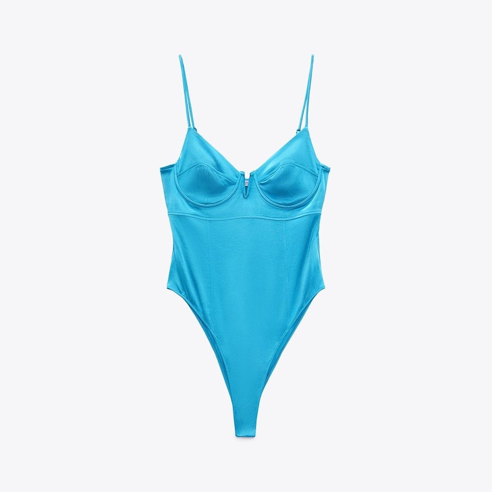 Zara Satin Blue BODYSUIT